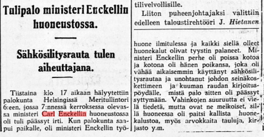 SebaLindberg's tweet photo. Historiantutkimuksesta tekee ajoittain haasteellisen lähteiden tuho.🔥Mitäköhän jänniä papereita tuossakin #CarlEnckell toimistopalossa tuhoutui?😱 Sähkösilitysrautaa huolimattomasti käyttäneesta pojasta tuli muuten sittemmin mm. Suomen YK-, Tukholma- ja OECD-lähettiläs. https://t.co/hvLlgZb7CP