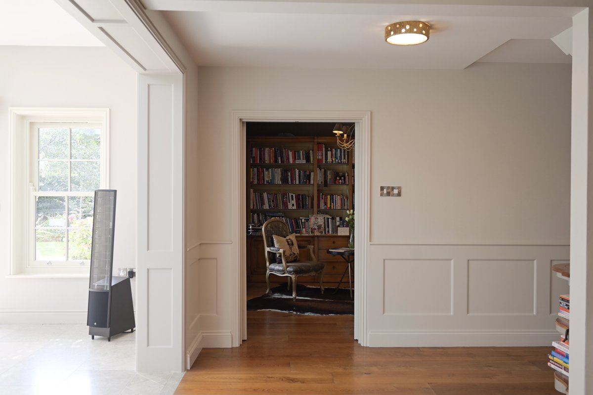 cottontreeint's tweet photo. We used shades by @paint_library to create a light and bright entranceway in this beautiful home. 

In the sitting room &amp; library beyond, you’ll see the fabulous Louis chair by #JulianChichester upholstered in Lizzo Galuchat fabric. 

#stylishinteriors #homelibrary https://t.co/rit7oeWxrs