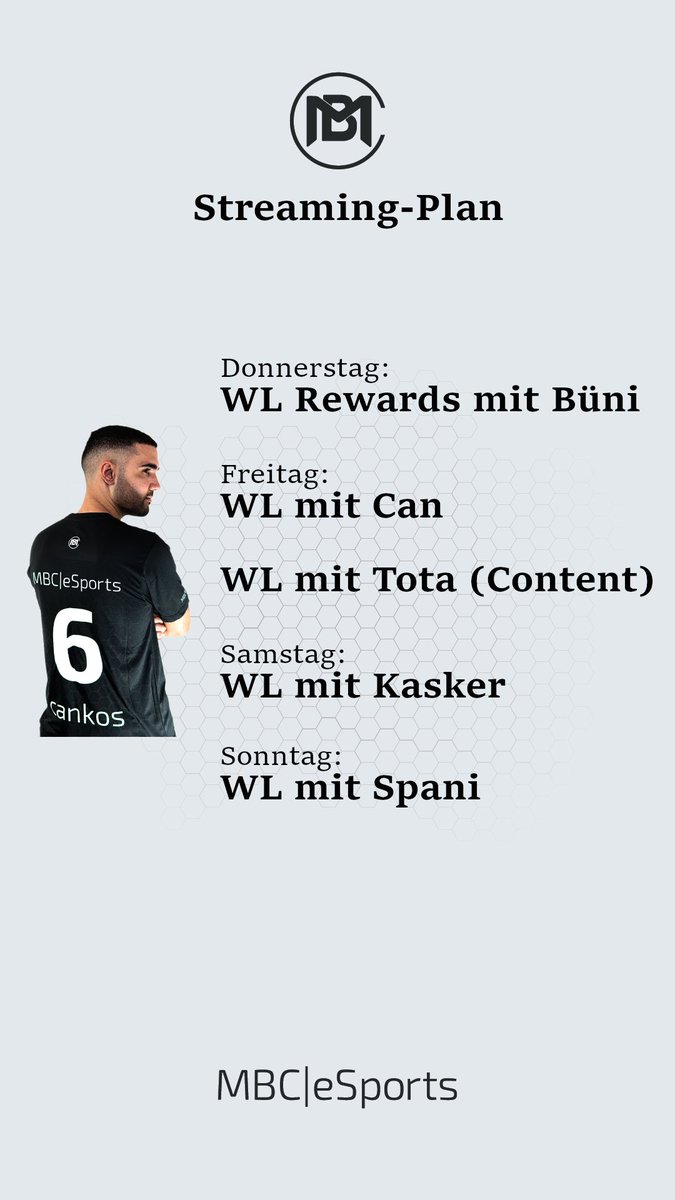 MBCeSports's tweet photo. Unser Streaming-Plan für diese Woche:

Den Anfang wird Büni heute ab 16:30 Uhr mit dem Rewardstream machen. 🎮🍿
@Vazelon2 https://t.co/bH97vwY0wf