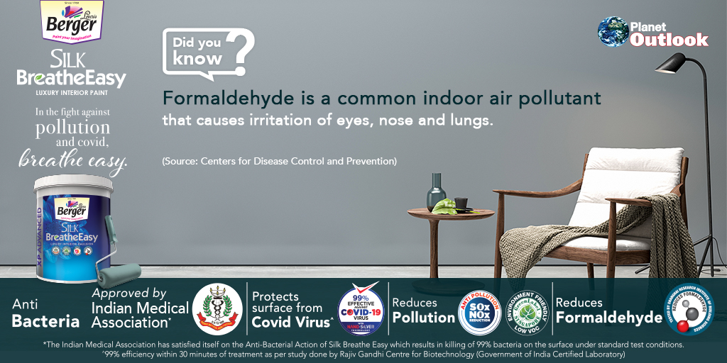 Outlookindia's tweet photo. Berger Silk Breathe Easy is a luxury emulsion paint that’s proven to reduce the levels of Formaldehyde at home, so that you can breathe easy, every day.
#MyBreatheEasySpace
#BergerPaints #BergerPaintsIndia #COPD #teriin #ipca123 #DelhiPollutionSolution #DelhiBreathe #WHO https://t.co/CJccYCKv1C