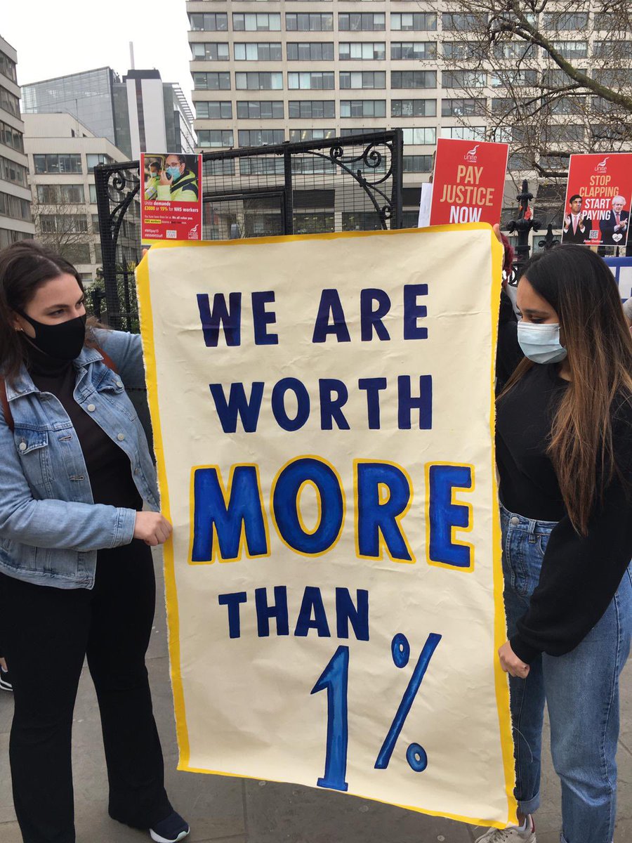 nurseboothroyd's tweet photo. Part of national day of action called by @NurseSayNO to reject the government’s 1% pay offer, NHS staff protest after their night shift at St Thomas Hospital #NHSPay15 #Foolsnomore #1%wontpaytherent https://t.co/gfVrcefceE