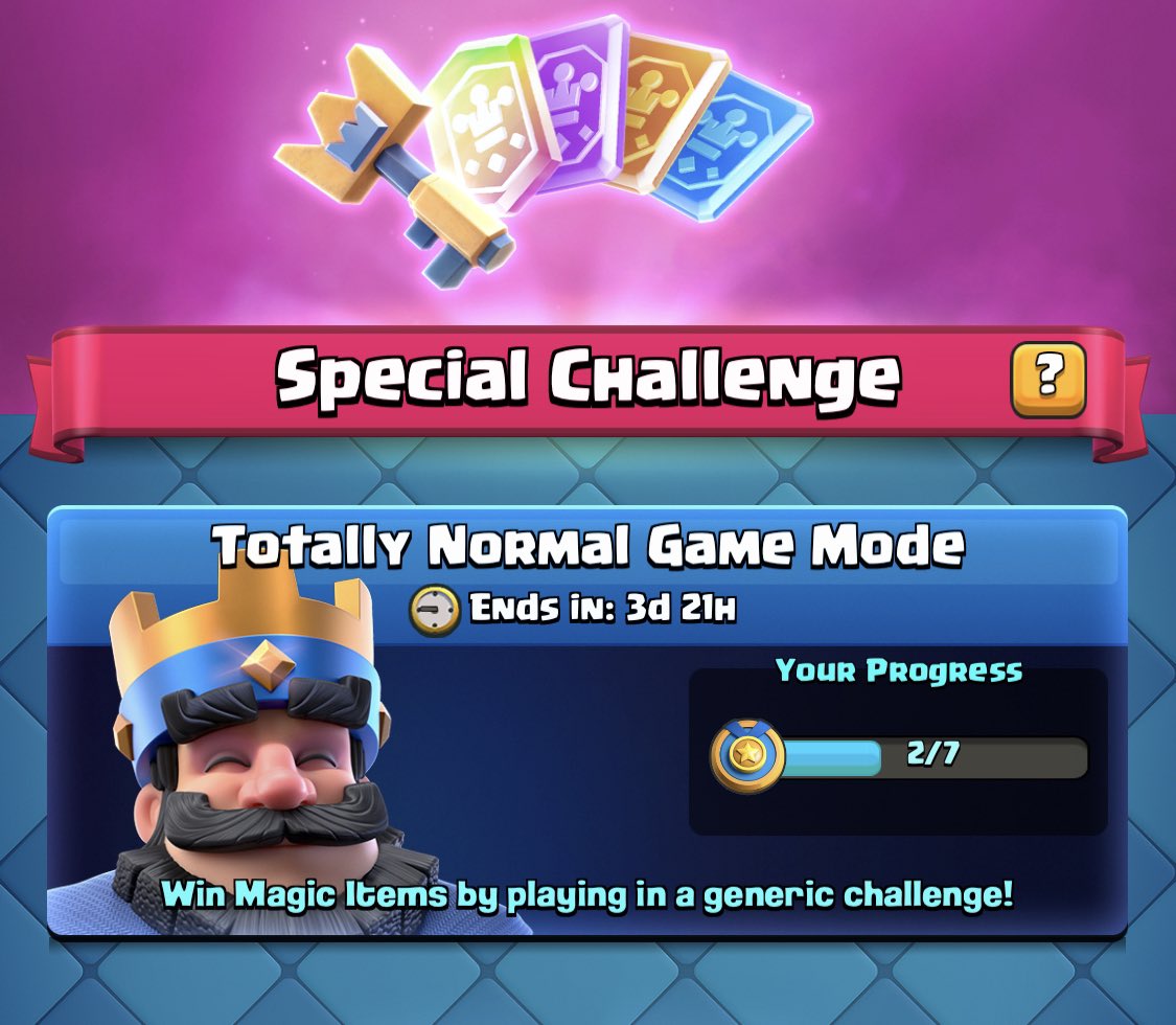 ClashRoyale's tweet photo. April Fool’s jokes are lame.

We like our gaming to be 100% serious. 

Play the latest challenge and win new Magic Items. That’s it. No silly gimmicks. https://t.co/4XNw59l03g
