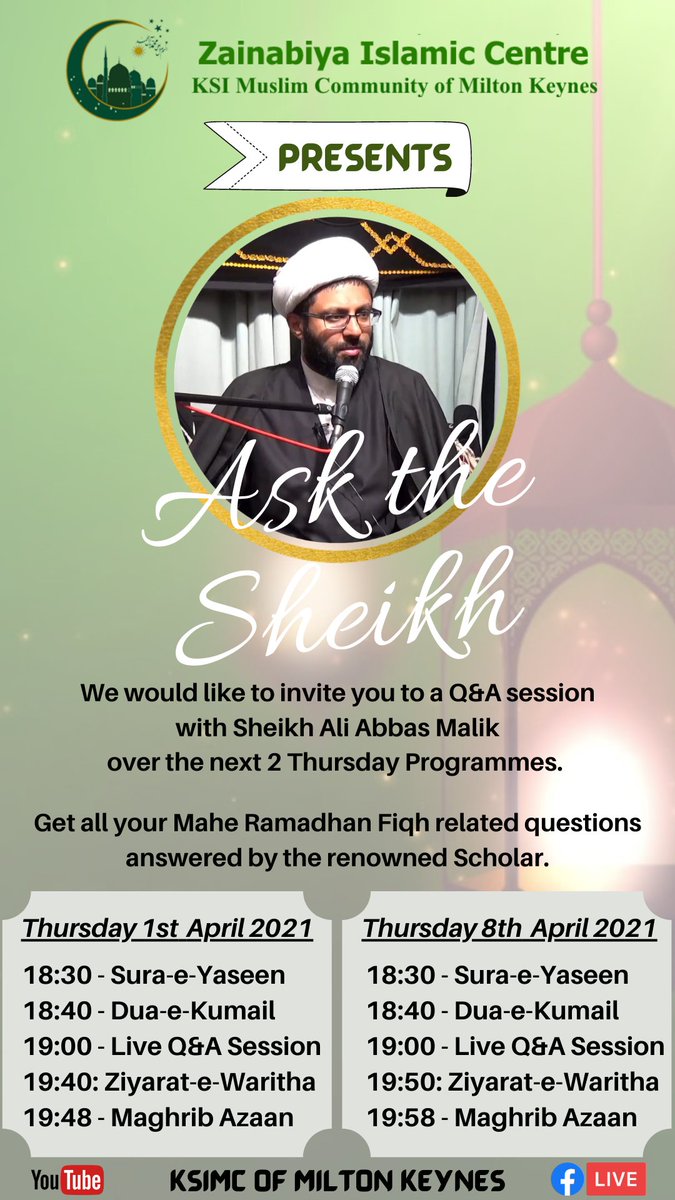 KSIMK would like to invite you a fiqh question and answer session catered for both Gents and Ladies over the 2 Thursday Evening Programmes before Mahe Ramadhan.

Please send your questions to Sheikh via Youtube, Facebook Live comments box or email to officiator@ksimk.org
