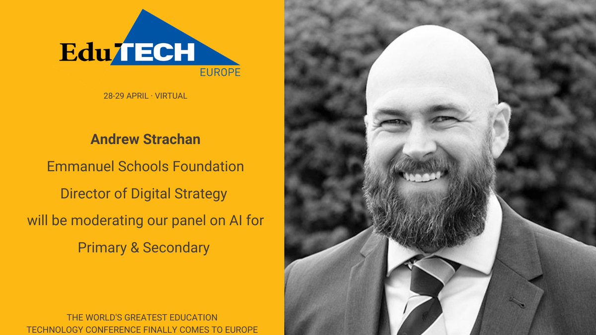 EdutechEurope's tweet photo. 👏We would like to welcome Andrew Starchan 
@mrstrachan_IT who will be moderating panel on #AI  for #primaryschool  &amp; #Secondaryschool 
@EdutechEurope on April 28th.
Join us now &amp; get your free ticket 
https://t.co/1vzZwInw73 👈 https://t.co/SIGNxSO7YX