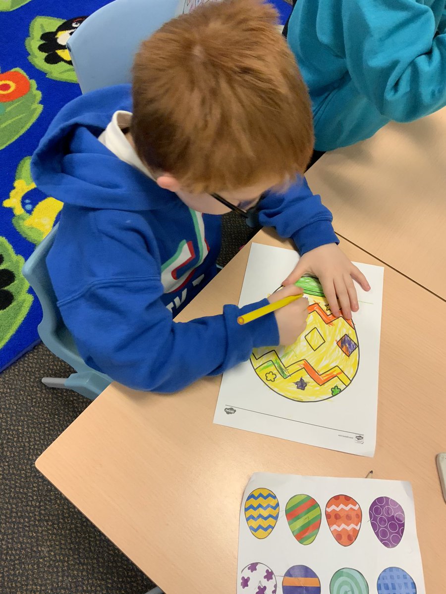 MercersWood's tweet photo. Second challenge done in Lilac class: Design an Easter Egg. Look at the amazing colours and patterns. We then talked about what would be inside our eggs and what flavour they would be. Now we are feeling hungry π #Easterchallenges #Eastereggs https://t.co/HKvUIf4cKq