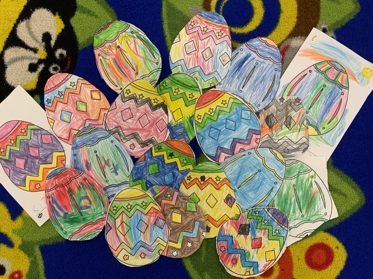 MercersWood's tweet photo. Second challenge done in Lilac class: Design an Easter Egg. Look at the amazing colours and patterns. We then talked about what would be inside our eggs and what flavour they would be. Now we are feeling hungry π #Easterchallenges #Eastereggs https://t.co/HKvUIf4cKq