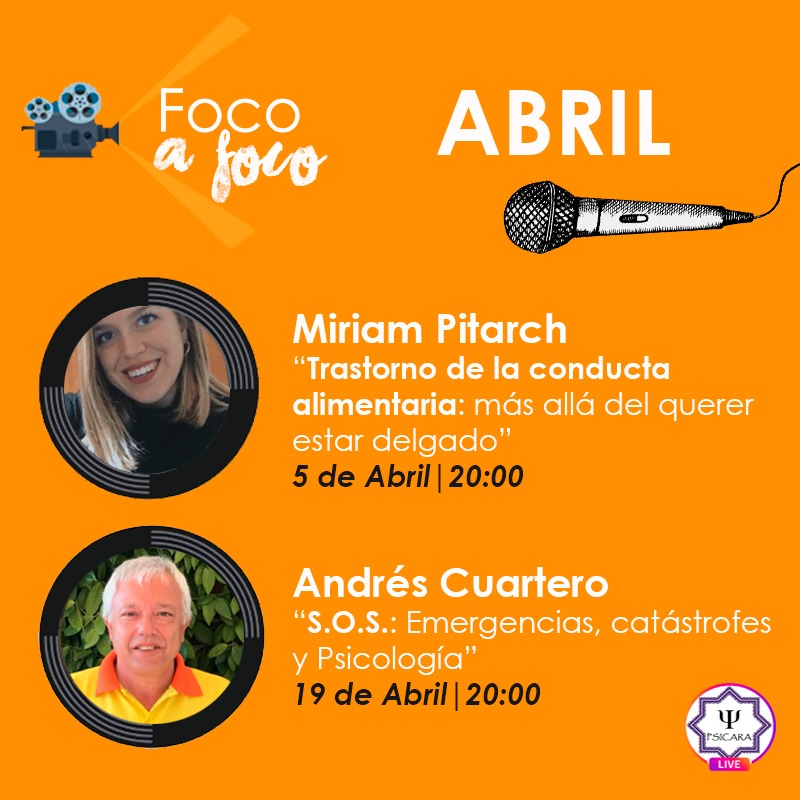 PSICARAoficial's tweet photo. Comenzamos abril y, como siempre, #FocoAFoco nos da la bienvenida de la mejor manera posible ✨, esta vez de la mano de dos profesionales que nos hablarán sobre TRASTORNOS DE LA CONDUCTA ALIMENTARIA y EMERGENCIAS y CATÁSTROFES. https://t.co/jrI2al8j34