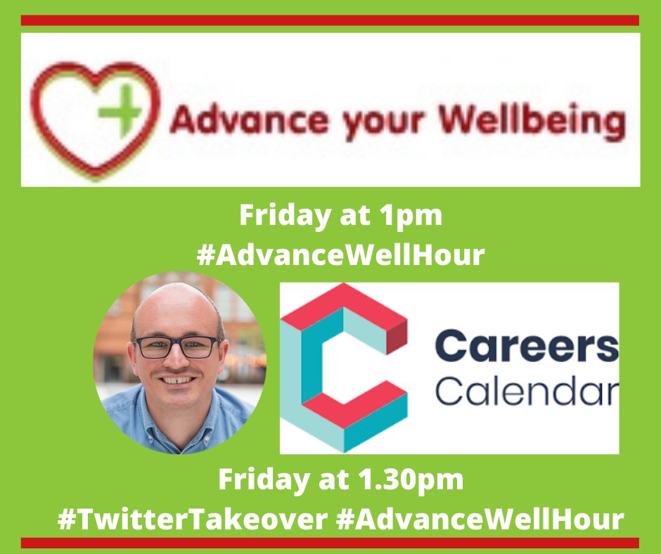 Reminder to join us today at 1pm for our #AdvanceWellHour topic: What innovative technology is your favourite and why? Then today's #TwitterTakeover guest is Antony Adams from <a href="/CareersCalendar/">CareersCalendar</a>