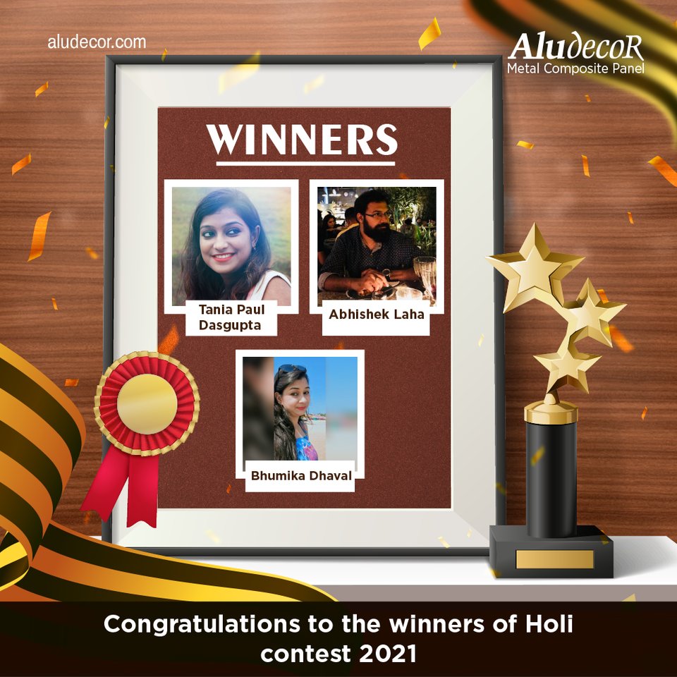 Aludecor's tweet photo. The colours are shining bright! Meet the valued winners of Aludecor Holi contest! A big round of applause to all of them! Happy Winning!
#AludecorContestWinners #HoliContestWinners #WinnersPost #ThanksForParticipating #AludecorFamily #Congratulations #Aludecor #BestACPs #ACP https://t.co/IlSPIjNIMu