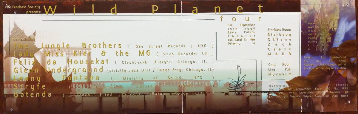 _jACK_t_Ripper_'s tweet image. Wild Planet 4 '98 #StatePalaceTheater #Freebass #FreebassSociety #NOLA #NewOrleans 
@JungleBros4Life 
#LadyMissKier #theMG
#FelixDaHousecat
@GlenUnderground 
@LennyFontana