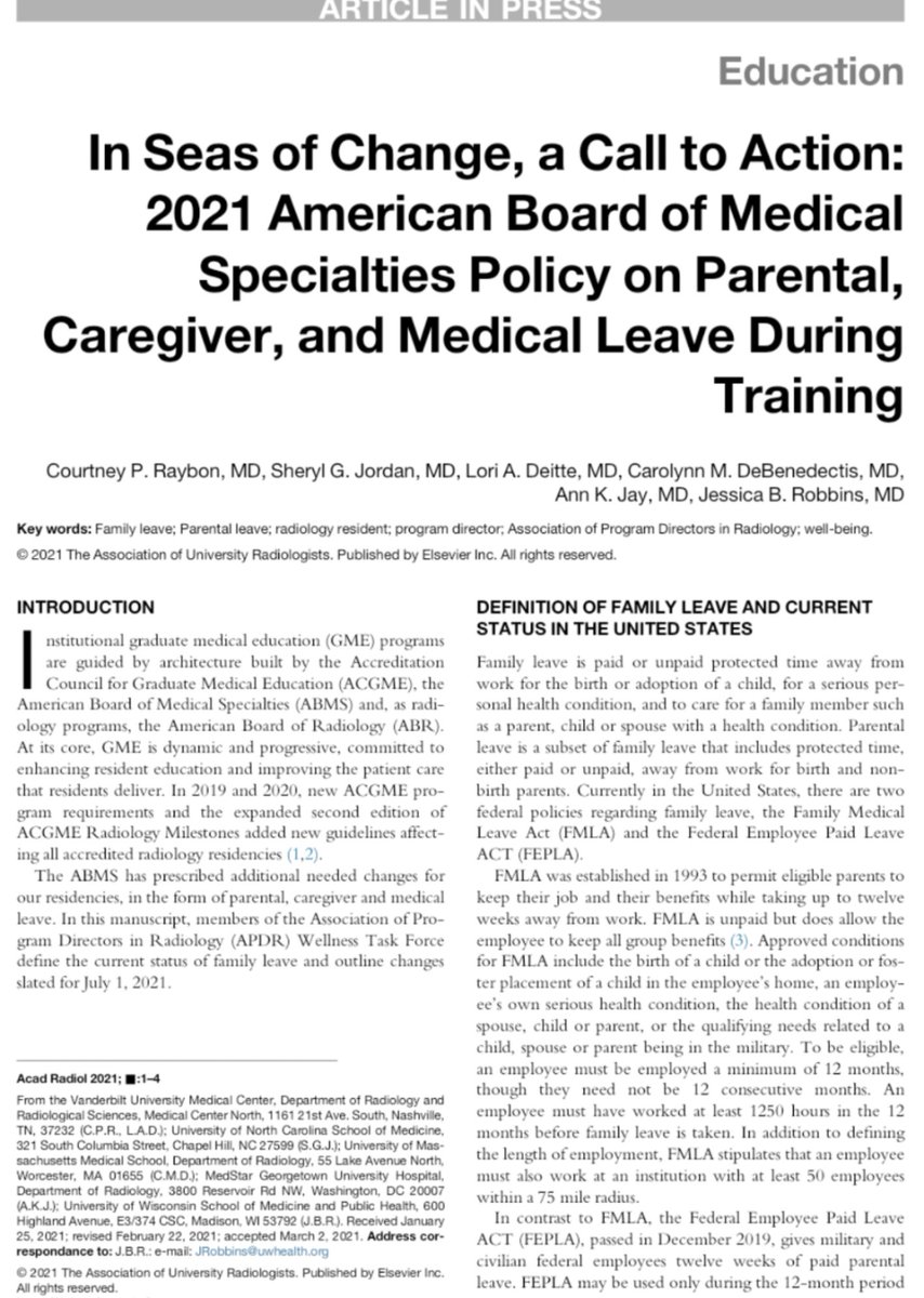 Family Leave during residency is critical. Support our trainees and their families for the well-being of all and to cultivate an inclusive climate
<a href="/theAPDR/">The APDR</a>
<a href="/RadChiefs/">A3CR2</a>
<a href="/AAWR_org/">AAWR</a>
@AURtweet
<a href="/ABR_Radiology/">American Board of Radiology</a>
<a href="/RadiologyChicks/">RadCX™</a>

sciencedirect.com/science/articl…