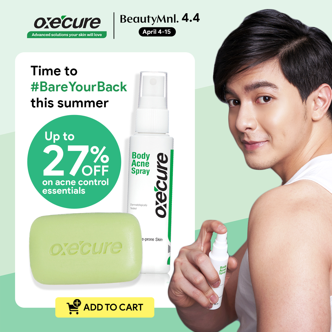 Oxecure_PH's tweet photo. #BareYourBack this summer with Oxecure’s acne control essentials. 🤩Shop at @beauty_mnl’s 4.4 SALE from April 4-15 and enjoy up to 27% OFF on acne control solutions your skin will surely love! 💚 Head on over to @beauty_mnl and start adding to cart today! 🛒 #OxecurePH https://t.co/ffABTxdaxt