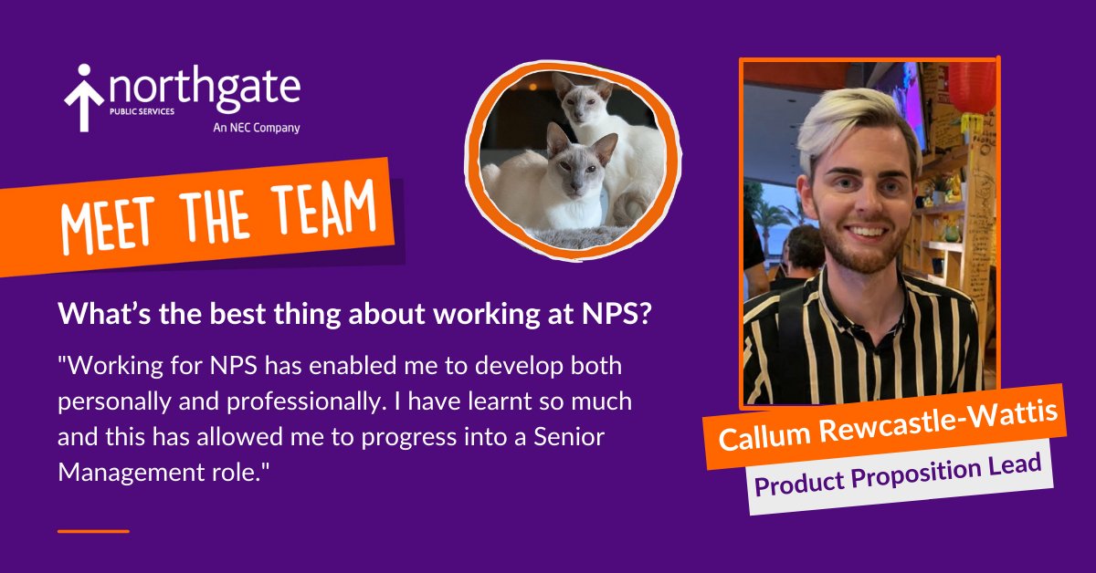 nec_sws's tweet photo. Callum Rewcastle-Wattis is Product Proposition Lead for processing services so spends most days chatting to customers. In his free time he also happens to be a calligraphy fan, huge bookworm and dad to two Siamese cats. Callum shares with us why he likes working at NPS! https://t.co/HL6DY7aMTq