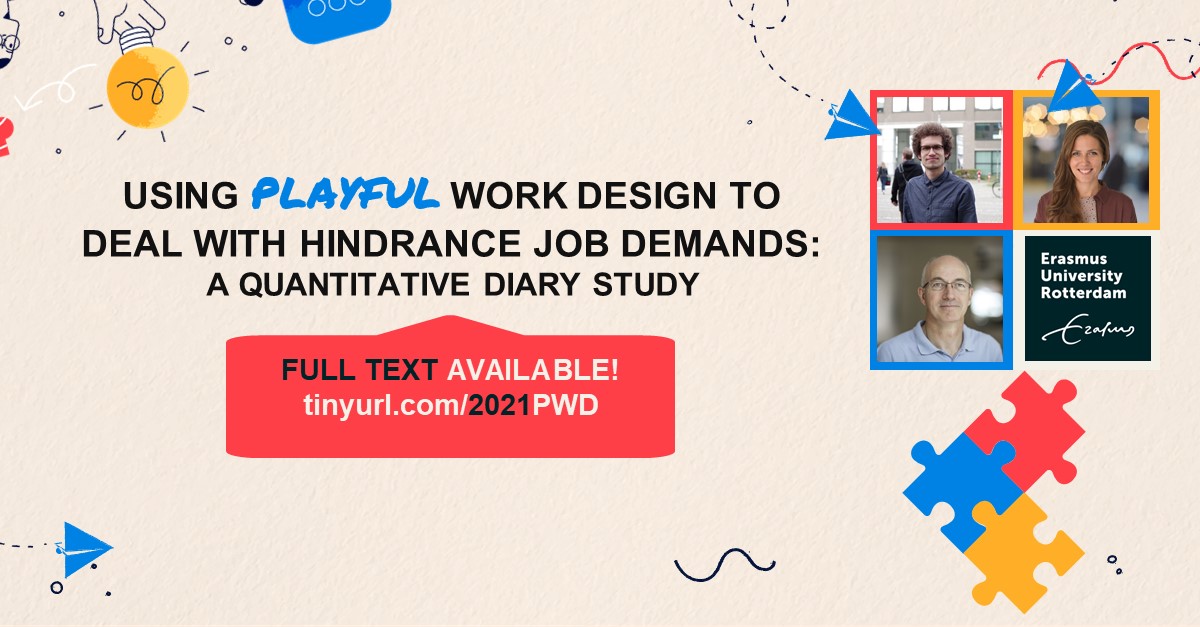 YuriScharp's tweet photo. I'm really excited to share a new publication on playful work design by Kimberley Breevaart, @ProfABBakker, and me! How does play during work relate to performance and how do work characteristics qualify this process? Full text available at https://t.co/Cg7hniBKQN! https://t.co/H7DeK8EtYn