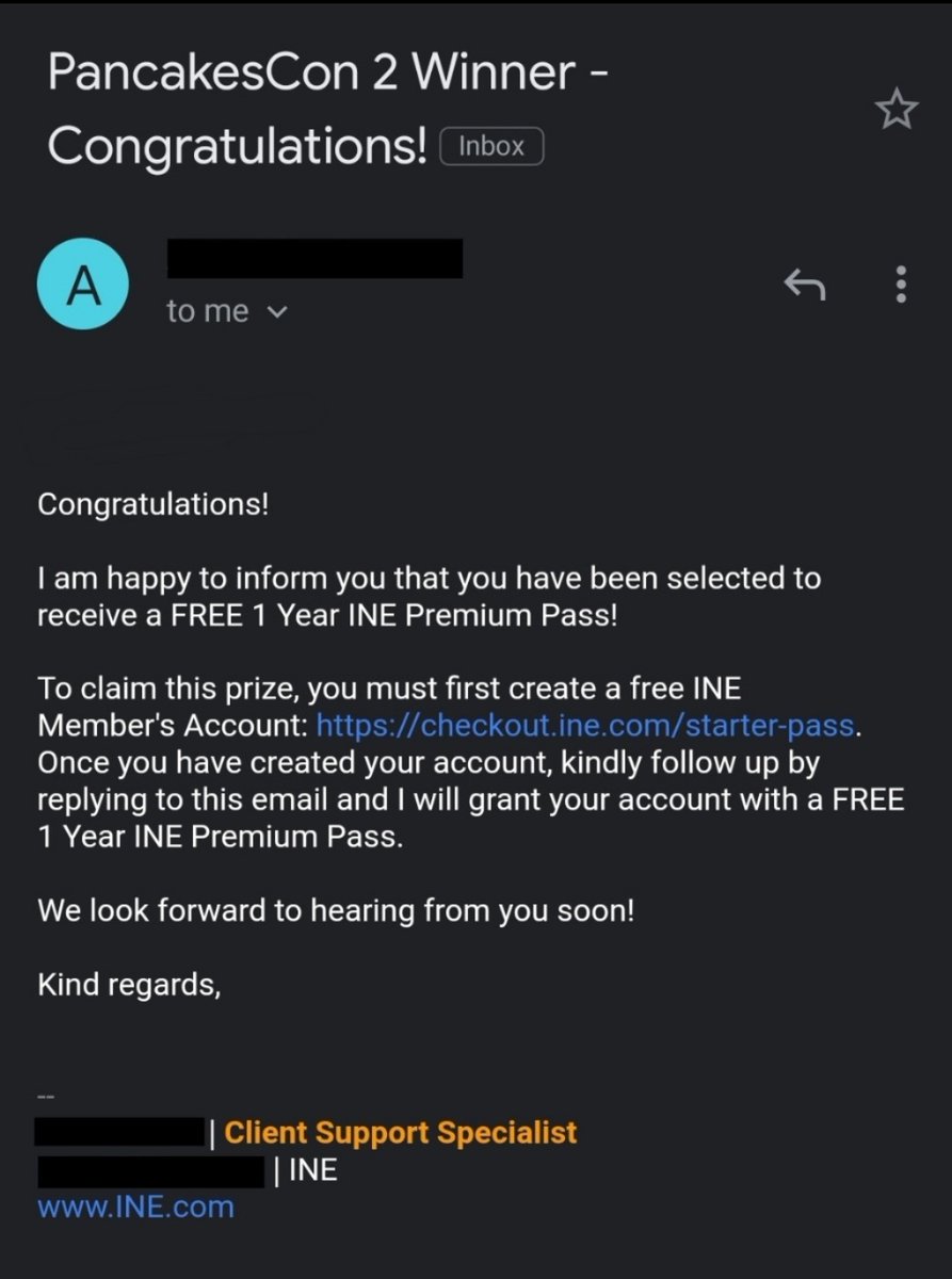 LoganWerewolf's tweet photo. Glad to share that I have won 1st Prize i.e. Annual INE @ine Premium Subscription worth $750 in PancakesCon 2021 CTF. Thank you @PancakesCon for organising such an interesting live CTF.  

#cybersecurity #ctf #infosec #PancakesCon #INE https://t.co/lWwLeXf7Yk