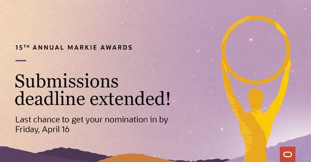 thales_jacobi's tweet photo. This year marks the 15th year @Oracle celebrates #CX innovation in advertising, marketing, sales, service, and commerce. Submissions are now open for the Markie Awards 2021. Share your @OracleCX story! https://t.co/UMZLbDM1bd https://t.co/r2BMV32tgM
