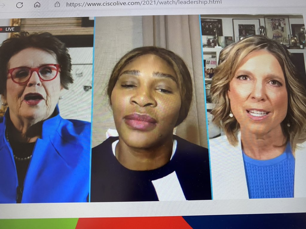 caglasin's tweet photo. Coolest session at #CiscoLive - seen and heard from @serenawilliams and mission to the world better place with Women by @BillieJeanKing https://t.co/h8OXAFHLQv