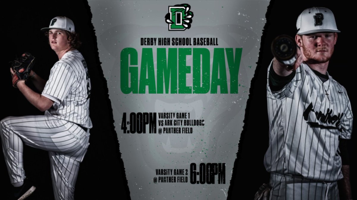 DerbyHSBaseball's tweet photo. GAME DAY!!!  Come watch the Panthers kick off their season today starting at 4:00PM at Panther Field vs. the Ark City Bulldogs.  Game time temp will be 60 degrees and sunny!  #Wu-Wei #GreenIsMagic #OpeningDay https://t.co/XzfZ7GGScs