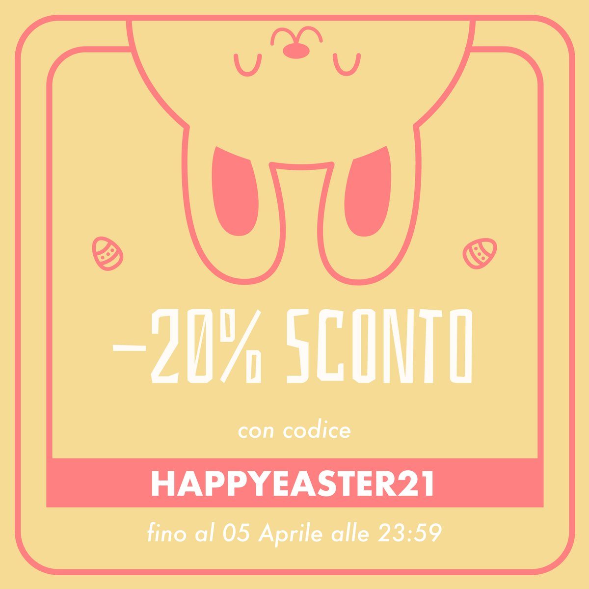 Non è un pesce d'Aprile... 😎
Teeser vi augura Buona Pasqua con una PROMO SUPER!
Con codice   HAPPYEASTER21
-20% su TUTTO t-shirt, felpe e cover personalizzate 🐰
Shop now: teeser.it