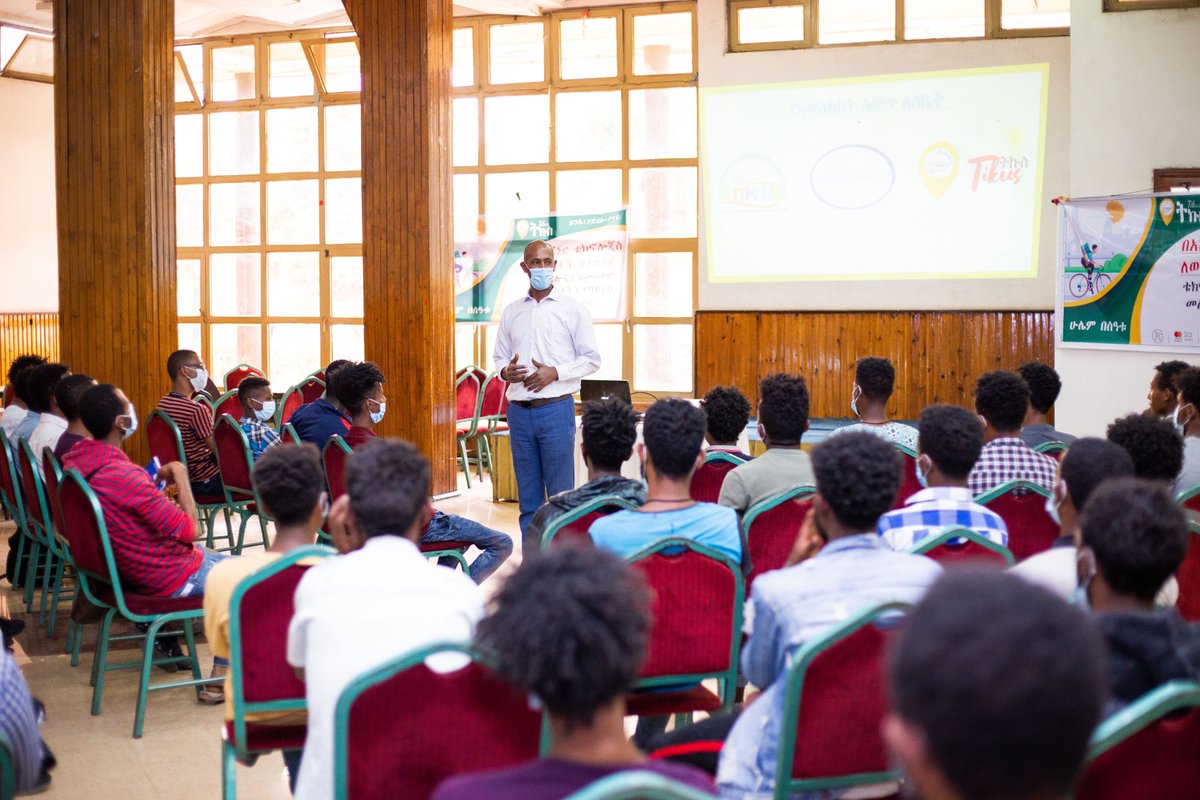 BridgesEthiopia's tweet photo. As a @MastercardFdn supported initiative, @BridgesEthiopia in collaboration w/ @Tikusdelivery of Avenir Technologies and @lithws_training provided a 2-day mindset, life skills &amp; customer service training for 62 unemployed young people interested in becoming bicycle messengers. https://t.co/KlmvdBILyu