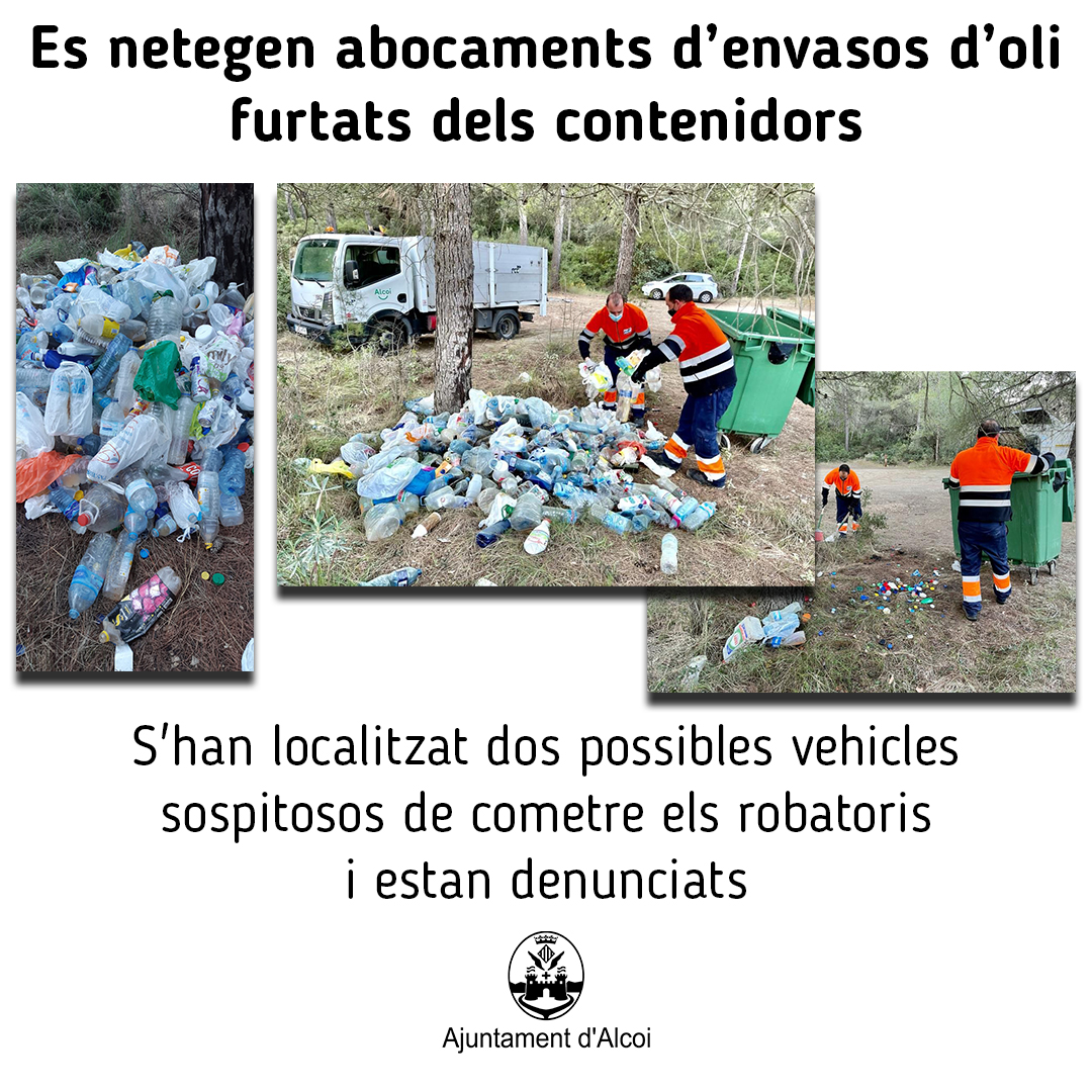AjuntamentAlcoi's tweet photo. Es netegen abocaments d’envasos d’oli furtats dels contenidors https://t.co/yvfOi3wnyX
#Alcoi #Alcoy https://t.co/ABUjtwnH8W