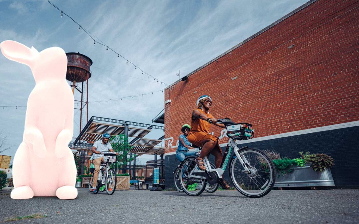 Big bunny’s best buddy bikes backwards to buy bananas and black berries for breakfast. #aprilfoolsornah #madeyoulook
.
.
.
<a href="/GoUptownCLT/">Uptown Charlotte</a> Blumenthal Performing Arts &amp;Charlotte Shout #cltshout