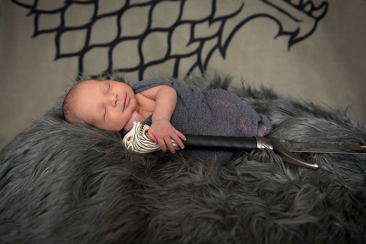 ImTheNerdfather's tweet photo. It’s April which means it’s almost this little guys birthday. This year I’m counting down my favorite pic from every photo shoot he’s had. So today we start with his birth photo shoot. Only like 10 days old. The birth of the #GameOfJones era. #CountdownTo5 @GameOfThrones https://t.co/bZ80zmVyf2
