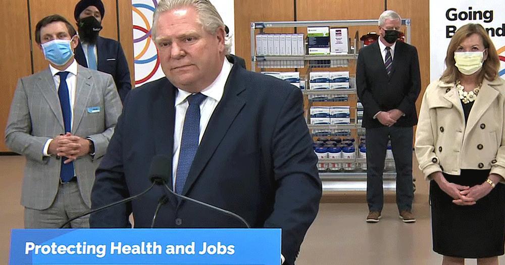Ontario premier Doug Ford to lock down the entire province today as COVID 19 spikes