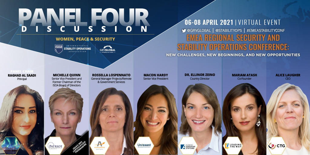 PnyxLtd's tweet photo. #EMEAStabilityConf wlcms P4 experts Women, Peace, Security. Raghad Al Saadi @PolarLightsPLP, Rossella Lospennato Alpha Logistics Services, Macon Hardy @Unissant, @MariamAtash Leading the Way Initiative, Dr. Ellinor Zeino Konrad Adenauer Foundation, Alice Laugher @CommittedToGood https://t.co/SC7khRQapv