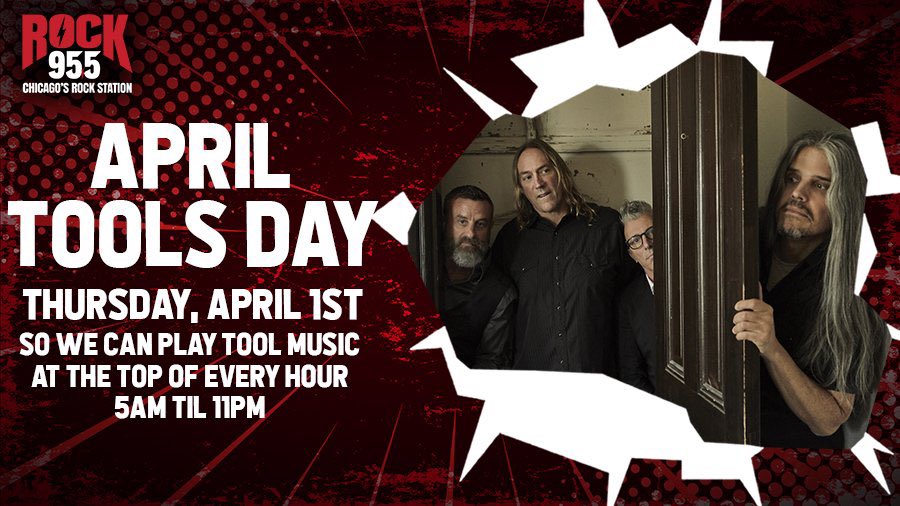 Rock955CHI's tweet photo. #Roadies it's #AprilToolsDay on Rock955! Catch your favorite @Tool songs EVERY HOUR at the top of the hour! Retweet and tell us which Tool song you want to hear! https://t.co/AMbnra7fiW https://t.co/X3kENOTzo8