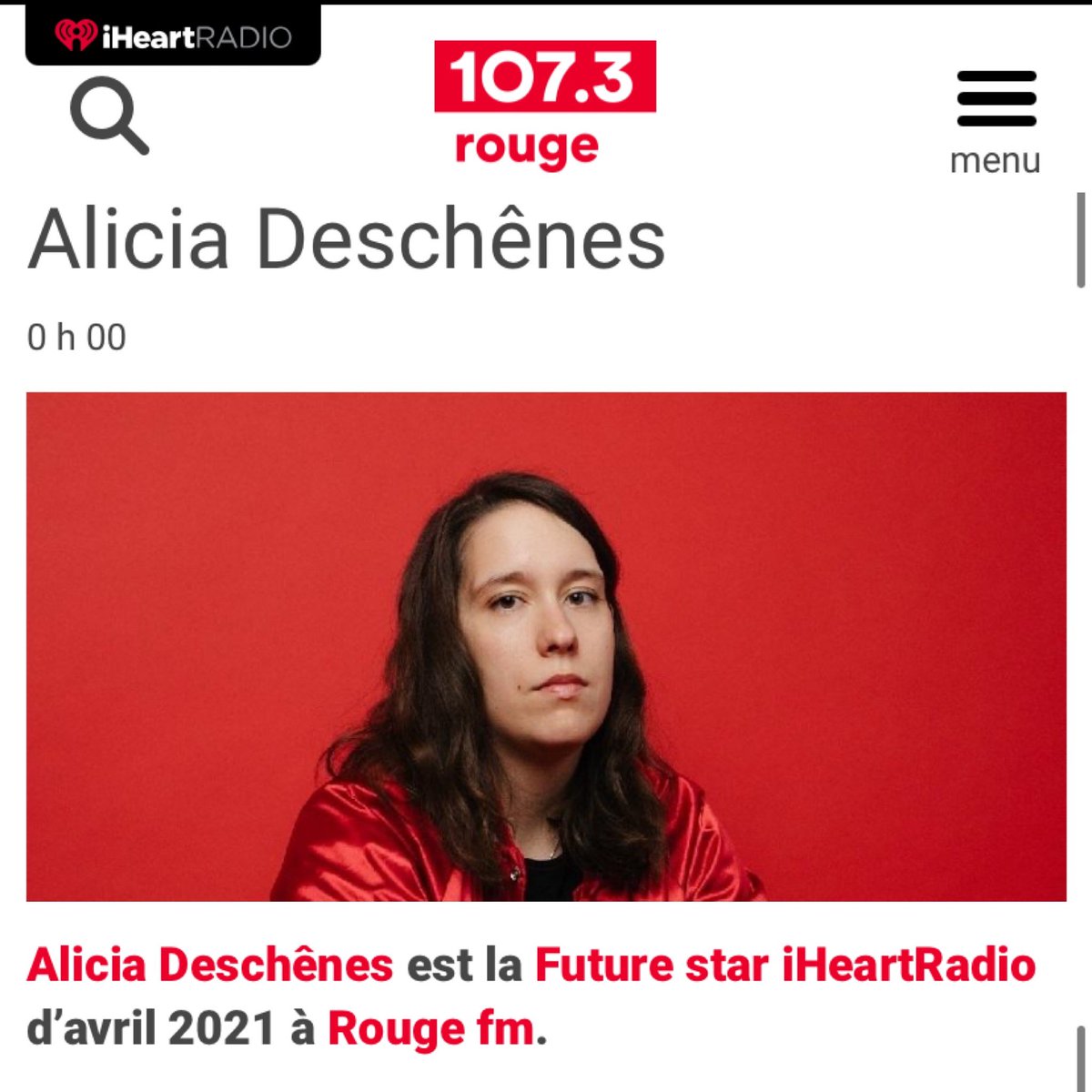 Alicia Deschênes (@ali_deschenes) on Twitter photo Très fière de vous annoncer que je suis la Future star IHeartRadio du mois d’avril avec ma chanson "Plus jamais" sur les stations Rouge Fm à travers le Québec! ☺️ Un grand merci à <a href="/iHeartRadioCAfr/">iHeartRadioCA - Fr</a> pour cette belle reconnaissance!🙏🏻Je suis touchée ❤️ <a href="/TorpillePromo/">Torpille Promo Radio</a> <a href="/OfficielDaran/">Daran</a> Très fière de vous annoncer que je suis la Future star IHeartRadio du mois d’avril avec ma chanson "Plus jamais" sur les stations Rouge Fm à travers le Québec! ☺️ Un grand merci à <a href="/iHeartRadioCAfr/">iHeartRadioCA - Fr</a> pour cette belle reconnaissance!🙏🏻Je suis touchée ❤️ <a href="/TorpillePromo/">Torpille Promo Radio</a> <a href="/OfficielDaran/">Daran</a>