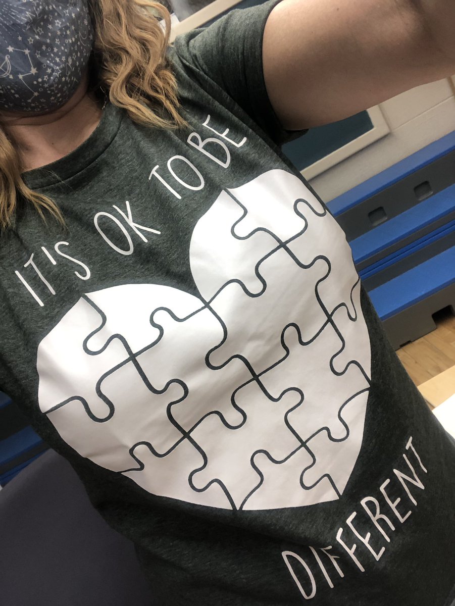 ACETweetsCG's tweet photo. It’s April and that means it’s Autism Awareness month.  I wear this today in honor of ALL my students who may not always be just like everyone else. Be you! Do you! Be proud of who you are!! #autismawareness #2E #different #unique #mrshillsshirts https://t.co/MQg8kp2toV