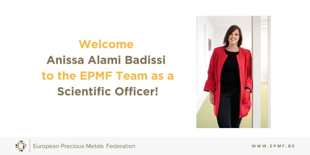EuPreciousMetal's tweet photo. We are pleased to welcome Anissa Alami Badissi to the EPMF team as a Scientific Officer! Anissa will bring all her expertise and knowledge in human health toxicology. 
#team #welcometotheteam #preciousmetals 
https://t.co/LVneeiB4eY https://t.co/QkeE8RIQS3