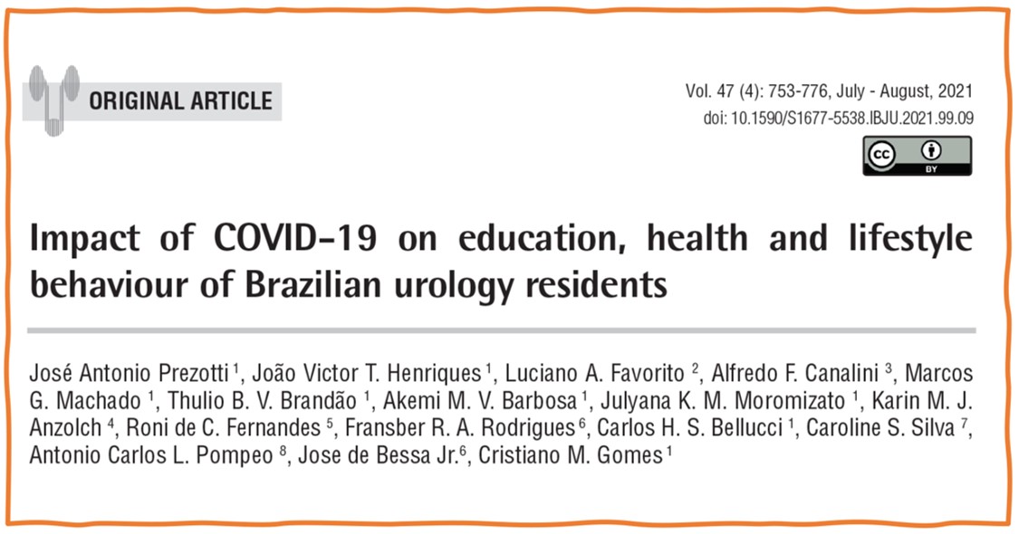 drcristianouro's tweet photo. COVID-19 had massive impact in Brazilian urology residents´ training, health and lifestyle behavior, which may reflect what happened in other medical specialties.  (Int Braz J Urol. 2021; 47: 753-77) #urology #MedicalEducation  #COVID https://t.co/FsH9ic0iep