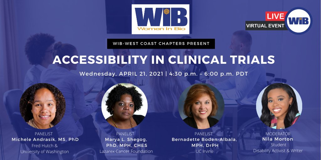WIBSeattle's tweet photo. WIB West Coast Chapters event: DE&amp;I expert panel discussion on issues surrounding #equitable access to #clinicaltrials for #underrepresented populations, hosted by @WIBSeattle. Register: https://t.co/GZ4KapTftT #diversity #WIBevents #equity #drugdevelopment #CoVPN #CoVID-19 https://t.co/ctcDOhRWXT