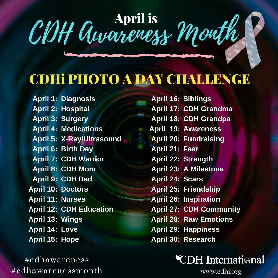 cherubs's tweet photo. April is CDH Awareness Month!

Please participate in our CDHI Photo a Day Challenge!

#cdh #cdhawareness #cdhi #congenitaldiaphragmatichernia #cdhiphotoadaychallenge https://t.co/3KpJWC9jJA