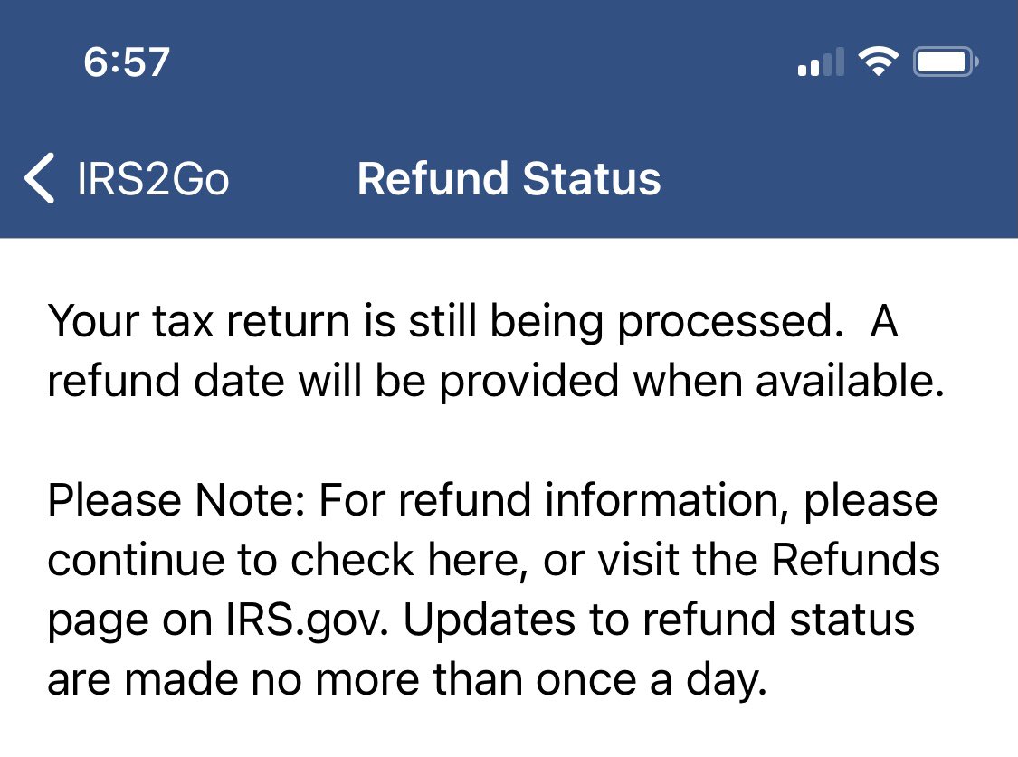 Hey <a href="/IRSnews/">IRSnews</a> <a href="/USTreasury/">Treasury Department</a> #wheresmyrefund Is there ever a status that doesn’t say still being processed? Accepted on 3/15. No update since. <a href="/JohnCornyn/">Senator John Cornyn</a> <a href="/tedcruz/">Ted Cruz</a> why isn’t there an investigation going? #taxes #refund #filedearly #IRS #lame