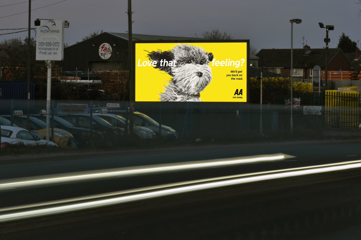 forisdooh's tweet photo. “Love that feeling?” We also love the fantastic creative on our digital screens @TheAA_UK @Goodstuffers @TalonOOH #BackOnTheRoad #DOOH #OOH https://t.co/IUFqzcCoNb