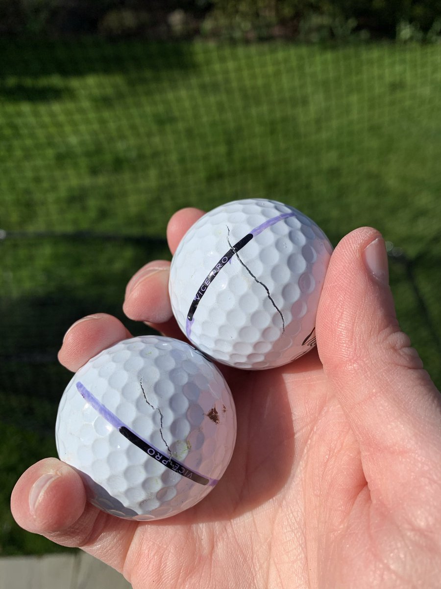 gazfitz82's tweet photo. This is probably one for Adam @MyGolfSpy. Have you@had many issues with the @VICE_GOLF balls cracking? I brought a bulk amount. Half way through and three already cracked whilst playing. Here’s two from one the last week https://t.co/k5snYll3d7
