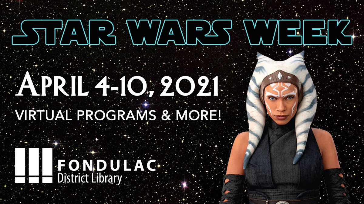 Get ready for Star Wars Week at FDL, April 4-10!! Head to fondulaclibrary.org to register for virtual programs! 

#FondulacLibrary 
#StarWarsWeek
#FindTheForceAtFDL