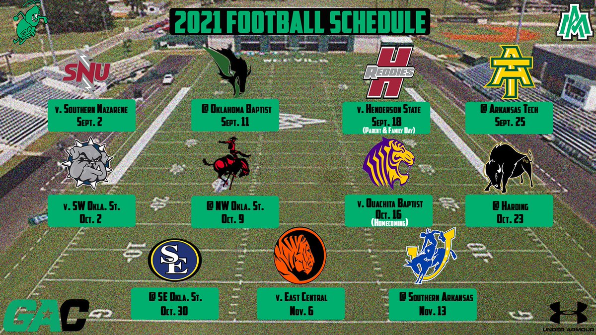 🚨🚨 SCHEDULE RELEASE 🚨🚨

The 2021 <a href="/WeevilFootball/">UAM Football</a> schedule has been released!

UAM will kickoff its 11-game GAC schedule at home September 2!

uamsports.com/news/2021/4/1/…