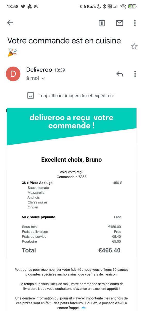 CzeroXCI's tweet image. Vous vous croyez drôle peut-être @Deliveroo_FR ? J'étais à deux doigts de faire opposition, au lieu de ça je vais désinstaller votre app.