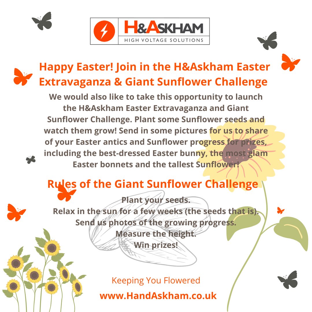 Askhams's tweet photo. Who wants to join in the H&amp;Askham Easter Extravaganza &amp; Giant Sunflower Challenge to win prizes?

Dates for final measurements will be announced shortly. 

Tag your entries on here or email info@handaskham.co.uk

Have a great Easter Break Everyone!
#KeepingYouFlowered #Easter https://t.co/bLC3TdF37Q