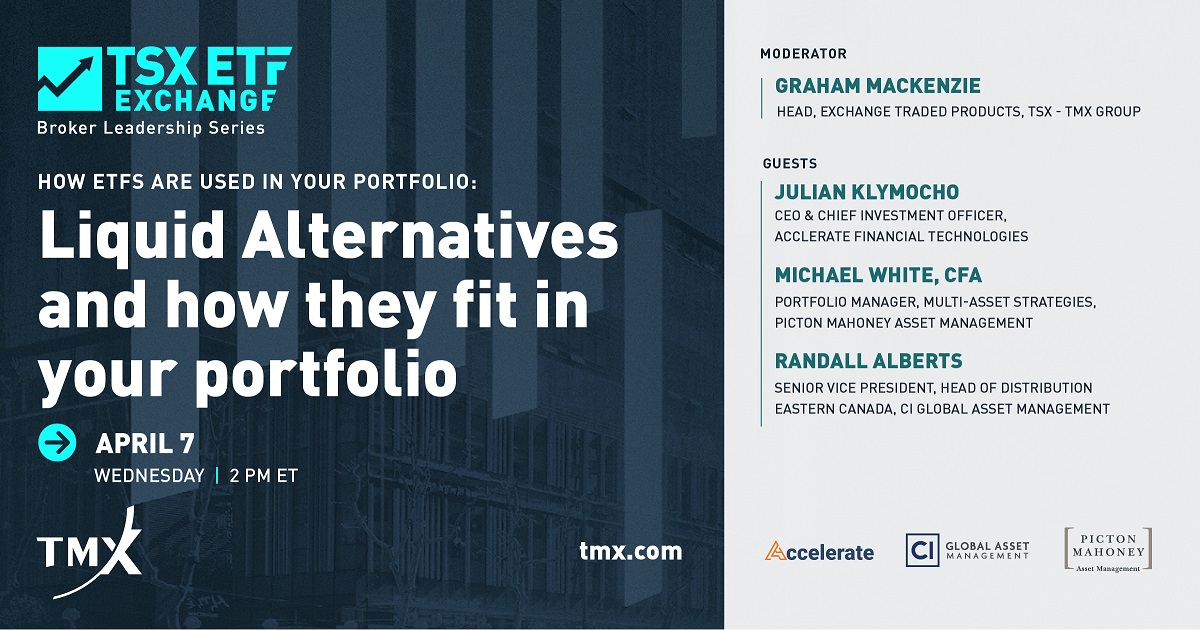 CIGlobalAsset's tweet photo. Join Randall Alberts and leaders from the Canadian #ETF industry on April 7 as they discuss how #liquidalternatives may fit in your portfolio.
Register today: https://t.co/wHVGCL92ZB
@TMXGroup @tsx_tsxv https://t.co/0B2VB9TbiG