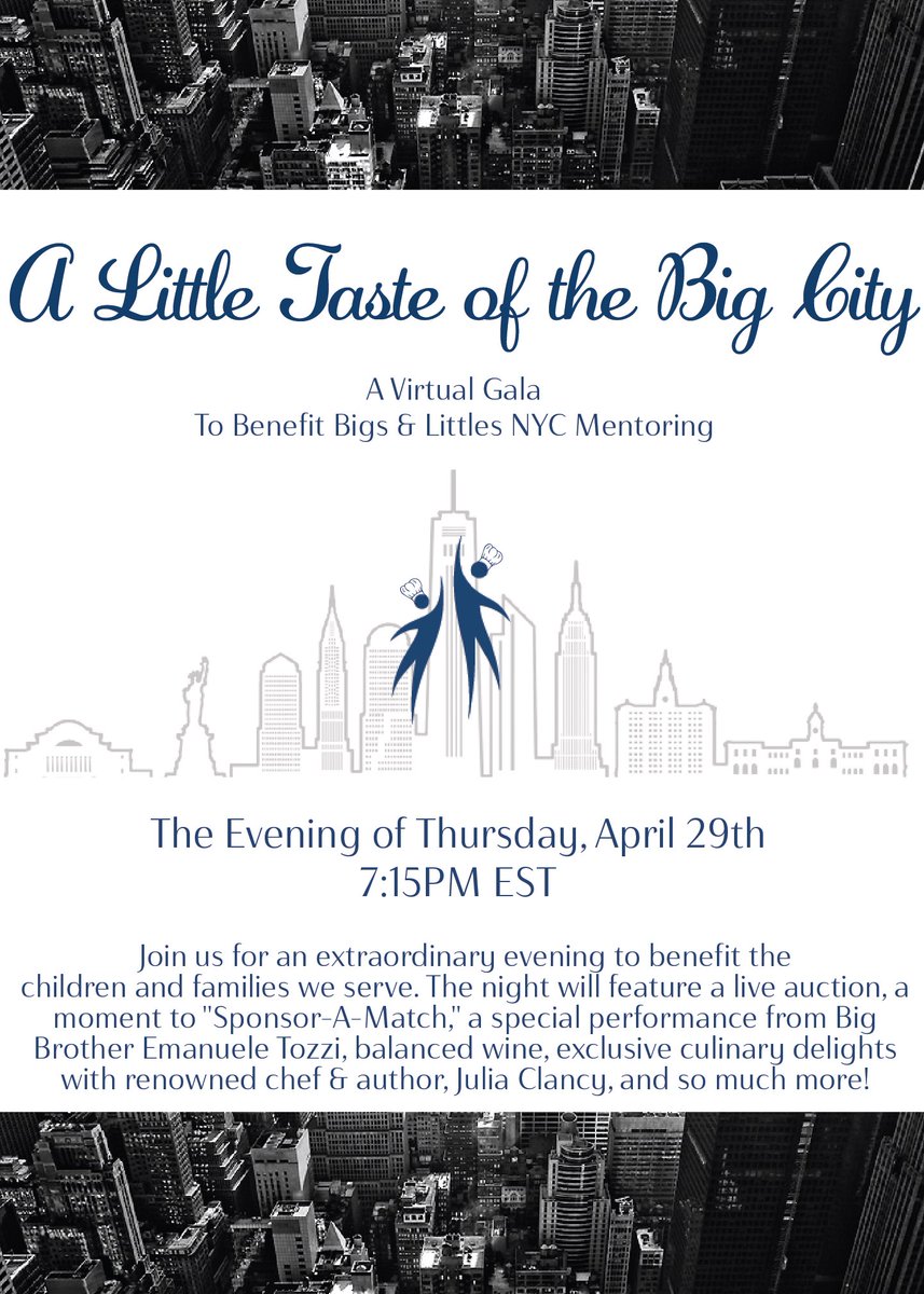 BigsLittlesNYC's tweet photo. #virtualgala #mentoringmatters #benefit #gala #alittletasteofthebigcity #bigslittlesnyc #mentoring #mentor #cooking #chef #foodie #fooddemonstration https://t.co/3y0du6j8zF