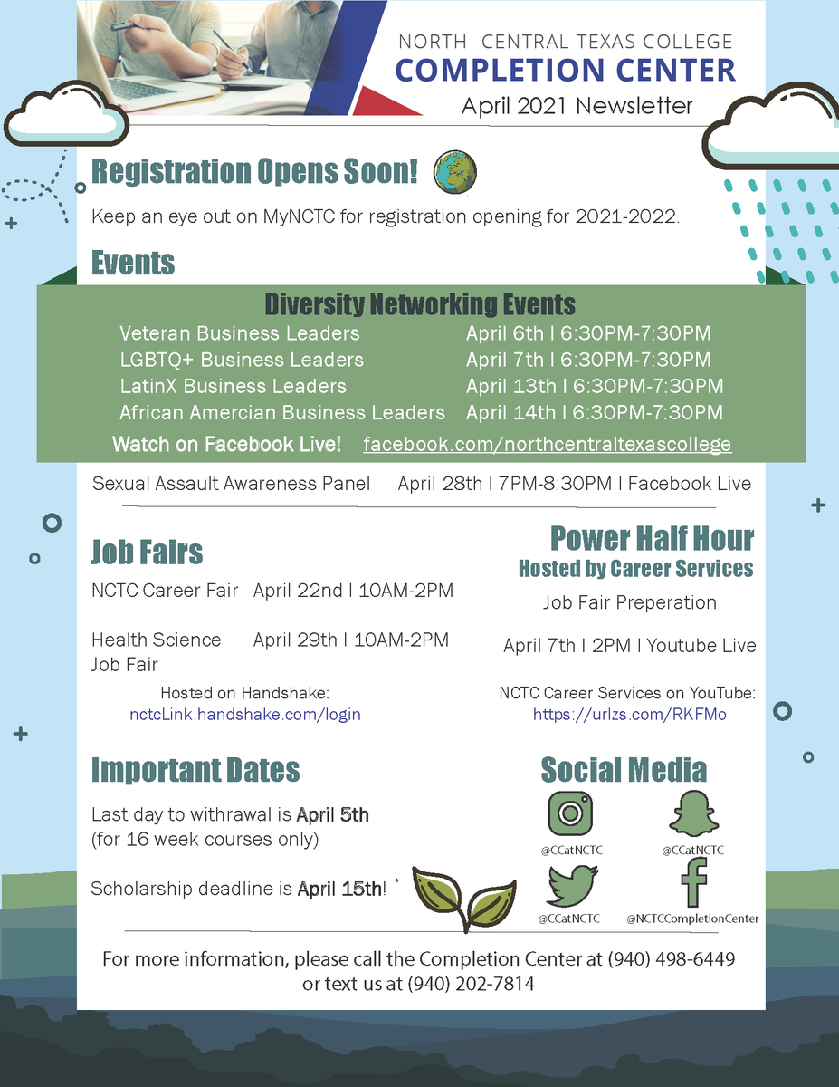 CCatNCTC's tweet photo. Can you believe it's already April?
.
Don't forget the deadline to apply for Summer an Fall Scholarships is fast approaching. So don't wait! Apply today! 🌻☀️🌸
.
#april #newsletter #spring #lifeatNCTC #NCTC #completioncenter https://t.co/jU9OUF7gd6
