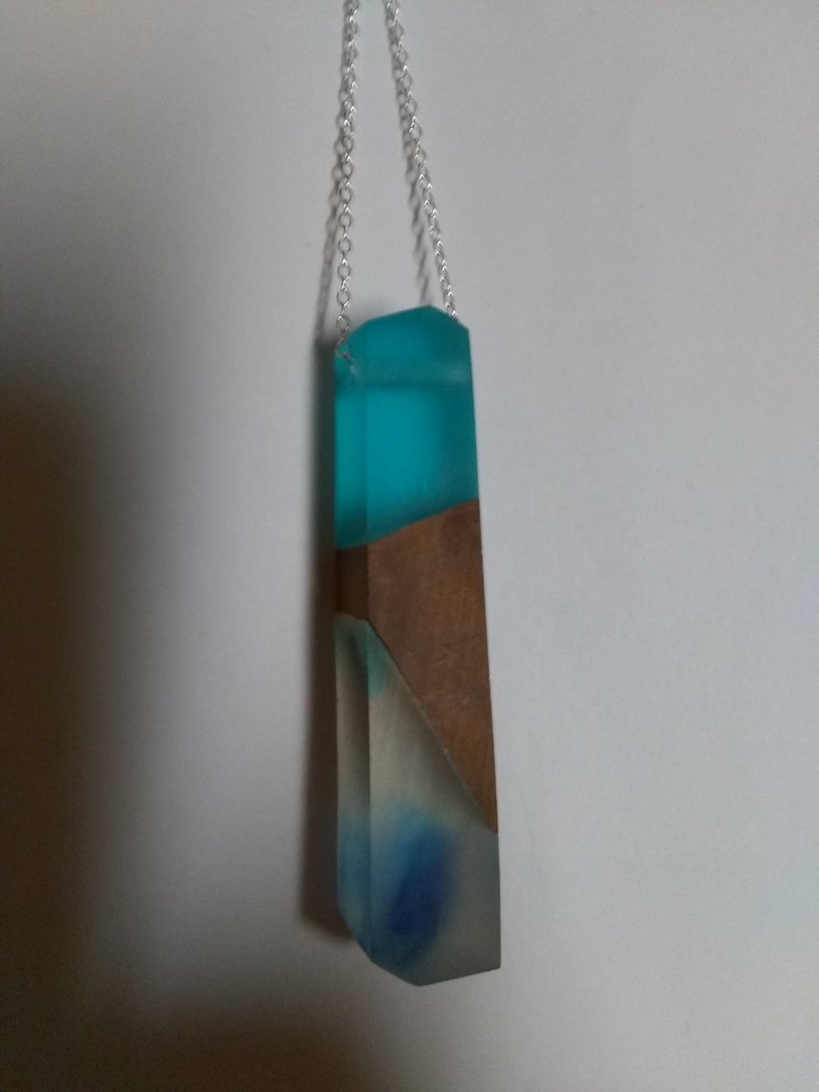 Lucite pendant with silver 925 chain 29" turquoise bronze &amp; clear bonanza.com/listings/89088…