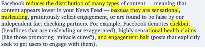 A smaller point: I think Clegg (or his Comms people) miss a step here, in a way that will unnecessarily anger people from the news business in particular. Clickbait headlines evolved because people click on them, but also because they got algorithmic promotion juice. 17/