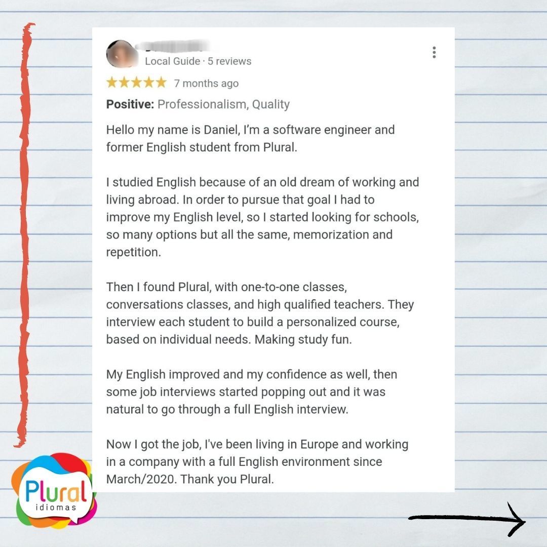 Plural_Idiomas's tweet photo. Este é resultado de um trabalho em equipe, de profissionais que se atualizam e de um profundo respeito às necessidades e ao perfil de cada aluno.

Parabéns à equipe Plural Idiomas.

Quando o depoimento do cliente é a nossa melhor propaganda, é sinal que estamos no caminho certo! https://t.co/UF2gw9O251