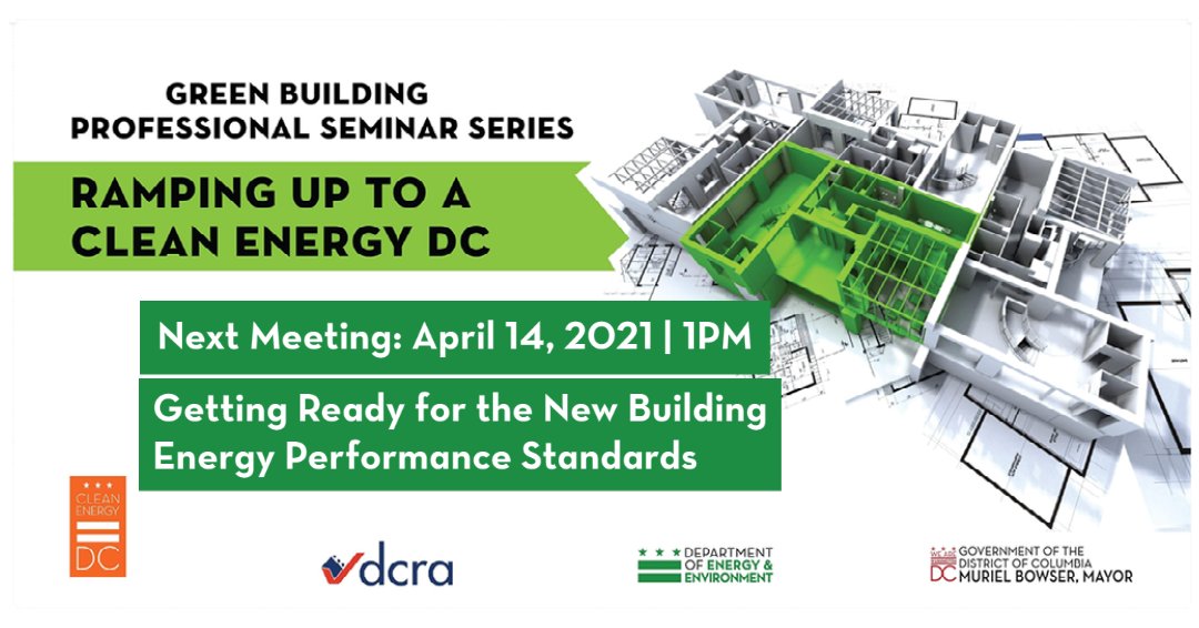 DOEE_DC's tweet photo. Sign up for the last webinar in the 2021 Green Building Professional Series “Getting Ready for BEPS.” Join representatives from @DOEE_DC @HickockCole @impactgroupllc and Borger Management to talk about how their companies are getting ready for #BEPSDC
https://t.co/Ucv5QYafbK https://t.co/qWg2ihYmcf